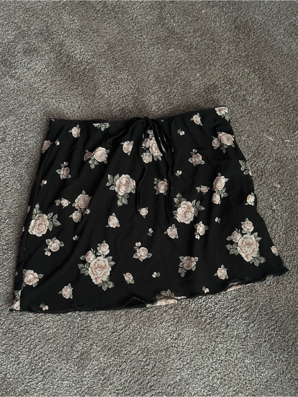 Forever 21 Black Mini Skirt with Blush Rose Print